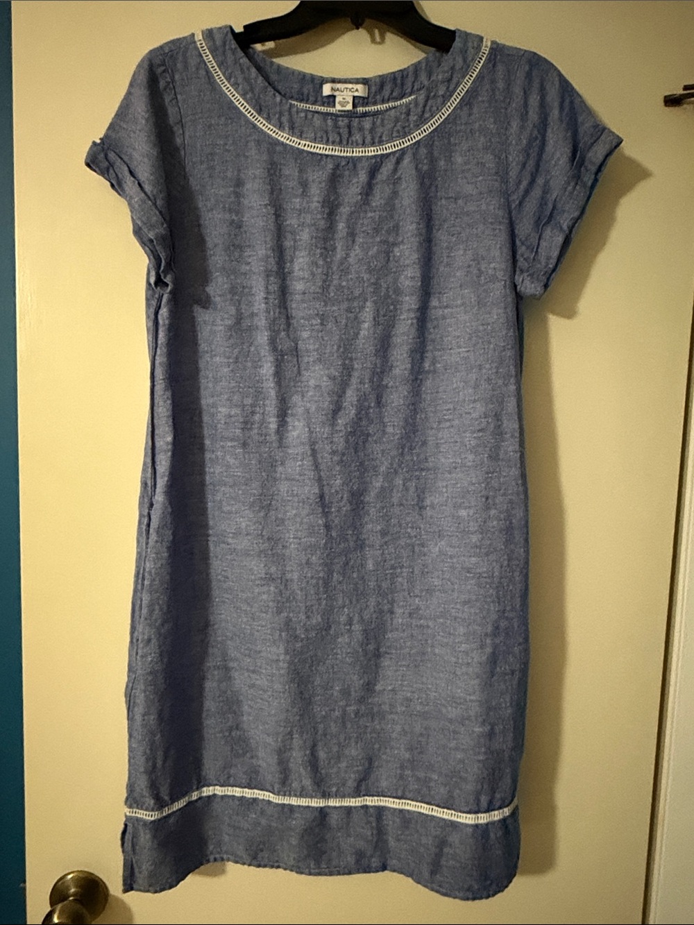 Nautica linen/cotton Blue Short-Sleeve Shift Tunic Dress